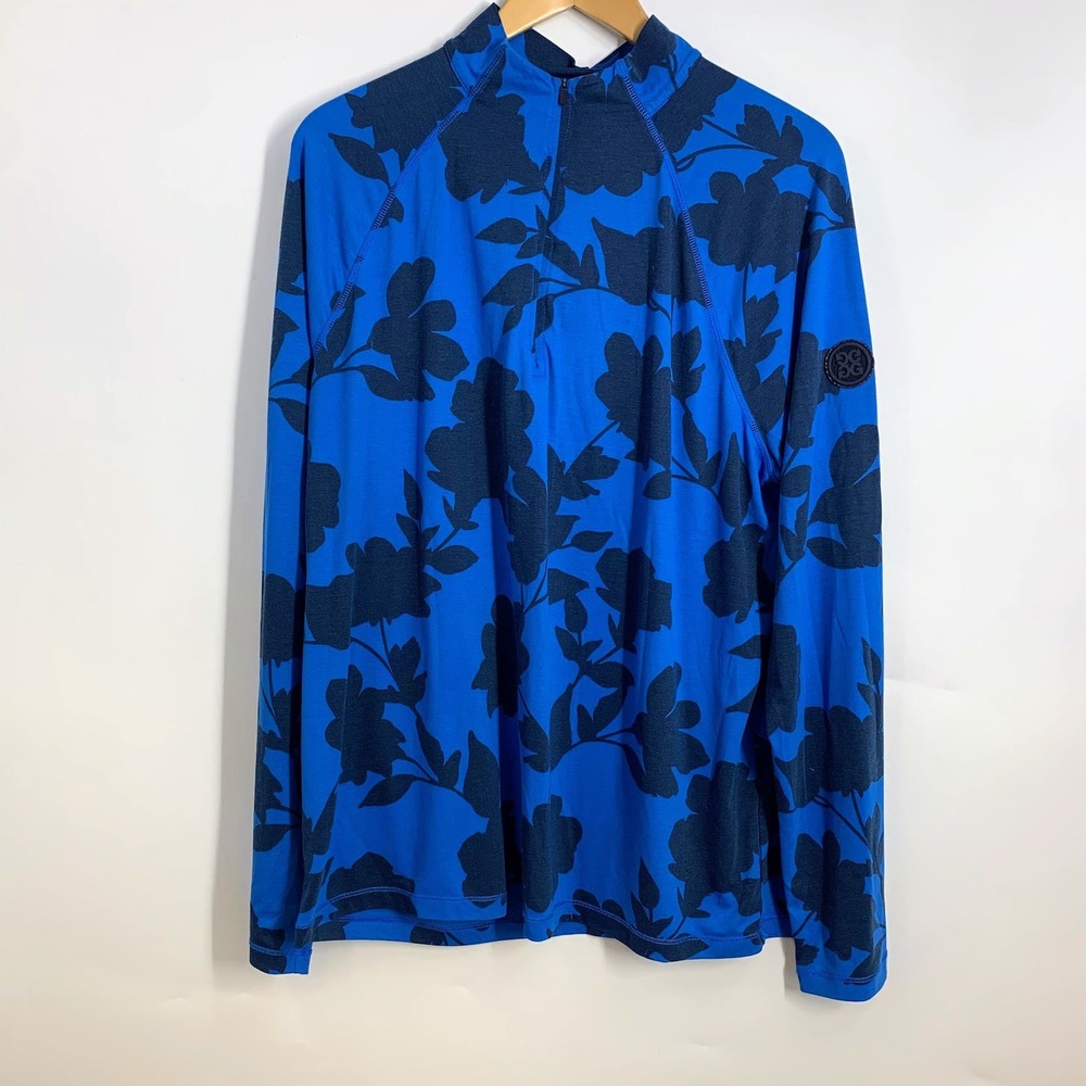 G/Fore Tonal Floral Luxe Quarter 1/4 Zip Mid‎ Layer Racer Blue Size Large